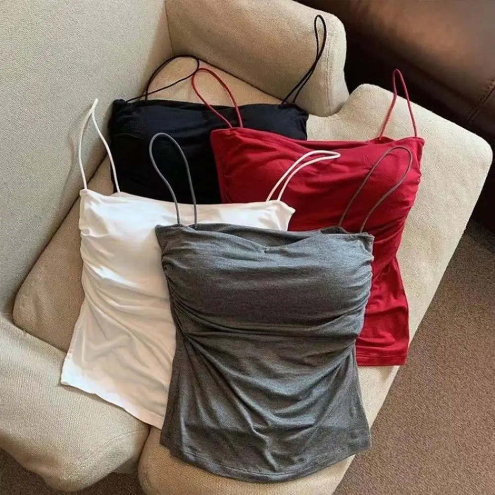 Y2K 섹시한 탱크 탑 여성 스파게티 스트랩 자르기 탑 브래지어 Bodycon 민소매 캐미 튜브 탑 기본 캐미솔 티셔츠 한국 의류