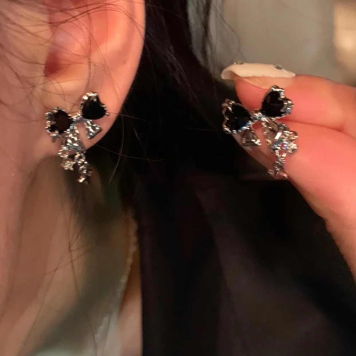 여성을위한 Y2K Bowknot 지르콘 스터드 귀걸이 패션 한국어 실버 컬러 핑크 크리스탈 성격 귀걸이 소녀 파티 쥬얼리 선물