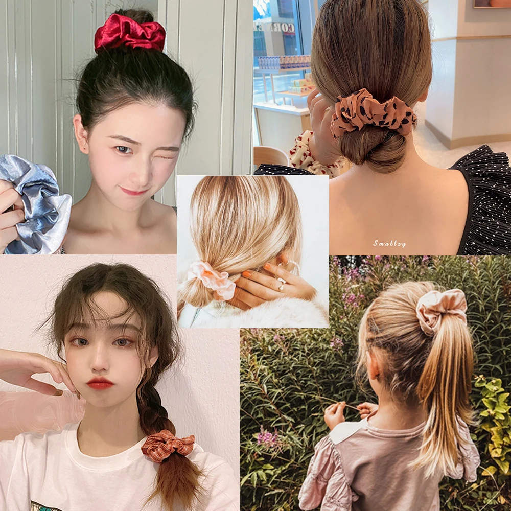 5 개/몫 소녀 핑크 레드 헤어 밴드 액세서리 패션 대형 헤어 넥타이 솔리드 컬러 탄성 Scrunchies 여성 포니 테일 헤어 스타일