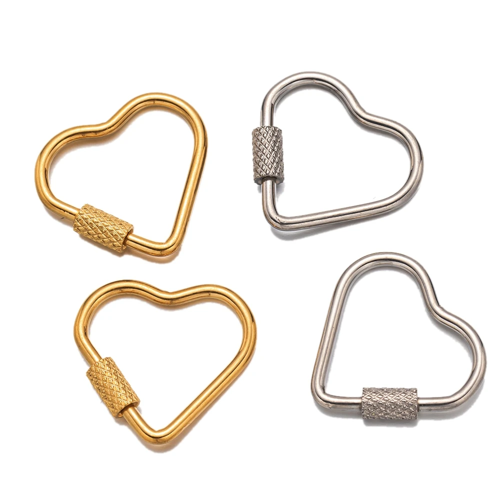 5pcs 골드 스테인레스 스틸 하트 스크류 Carabiner 잠금 커넥터 DIY 목걸이에 대 한 패스너 클립 키 ​​체인 쥬얼리 용품 만들기