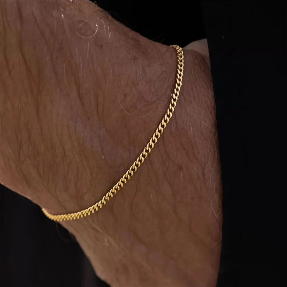 여성을위한 힙합 스테인레스 스틸 쿠바 체인 팔찌 3 5 7 mm 간단한 스테인레스 스틸 남성 팔찌 골드 컬러 쥬얼리