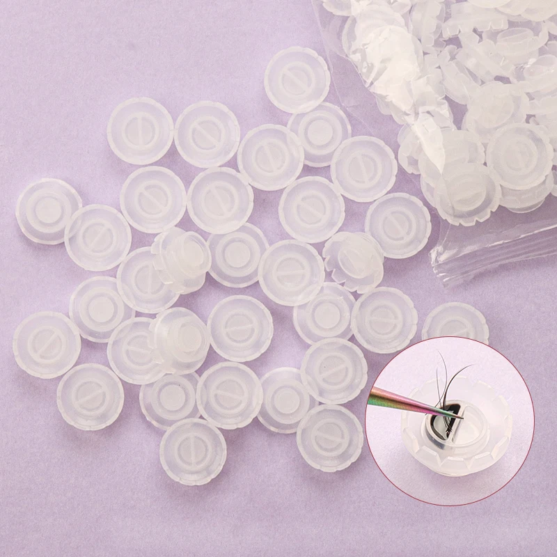 100pcs 개별 속눈썹 접착제 홀더 접목 가짜 속눈썹 화이트 핑크 꽃 컵 링 속눈썹 연장 접착제 스탠드 도구