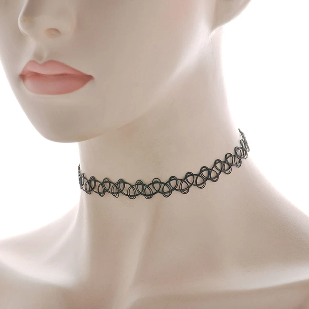 12pcs 여성을위한 뜨거운 판매 빈티지 Chokers 목걸이 스트레치 문신 목걸이 탄성 Chocker 간단한 유행 소녀 짧은 펜던트