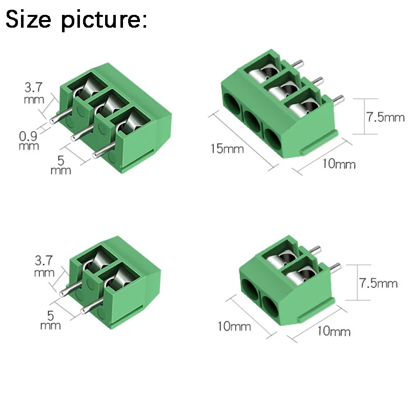 10/20/50 개/몫 KF301-5.0-2P KF301-3P KF301-4P 피치 5.0mm 스트레이트 핀 2P 3P 나사 PCB 터미널 블록 커넥터 파란색 녹색