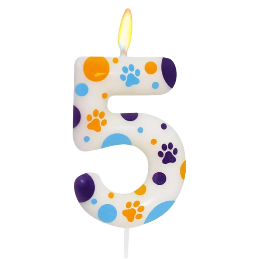 파란색 개 발 테마 생일 촛불, 번호 2 발 인쇄 생일 파티 용품, 2.76 인치 발 케이크 토퍼 장식