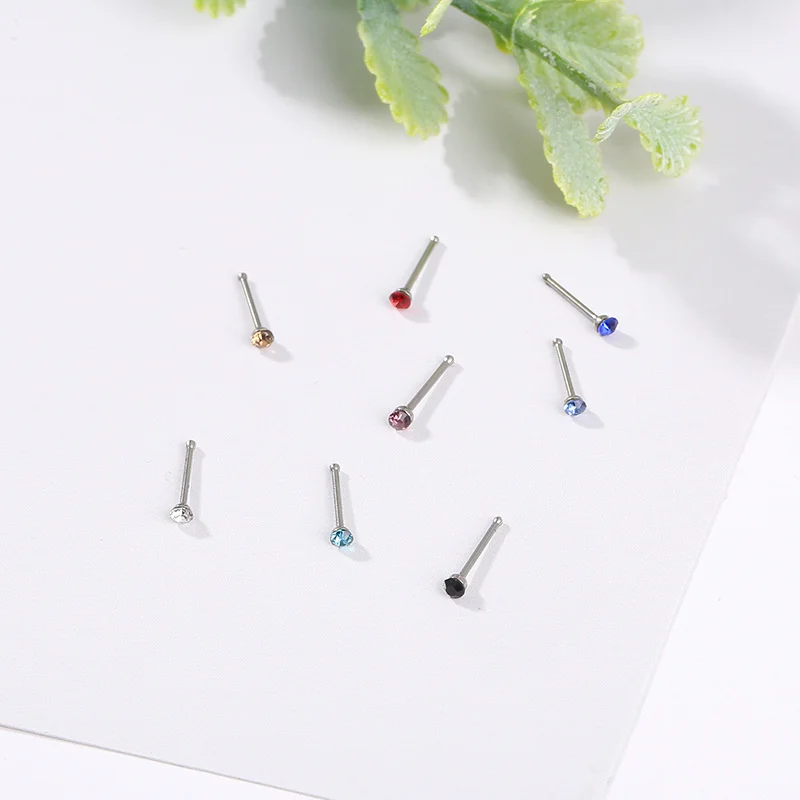 여성용 L자형 라인석 크리스탈 스테인레스 스틸 코 피어싱, 귀 뼈, 저자극성 바디 쥬얼리 피어싱, 패션 60 개