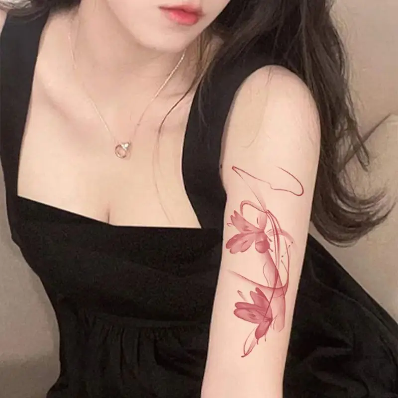 Y2K 핑크 나비 여성을위한 임시 문신 팔 로맨틱 사쿠라 방수 문신 스티커 아트 지속 섹시한 가짜 문신