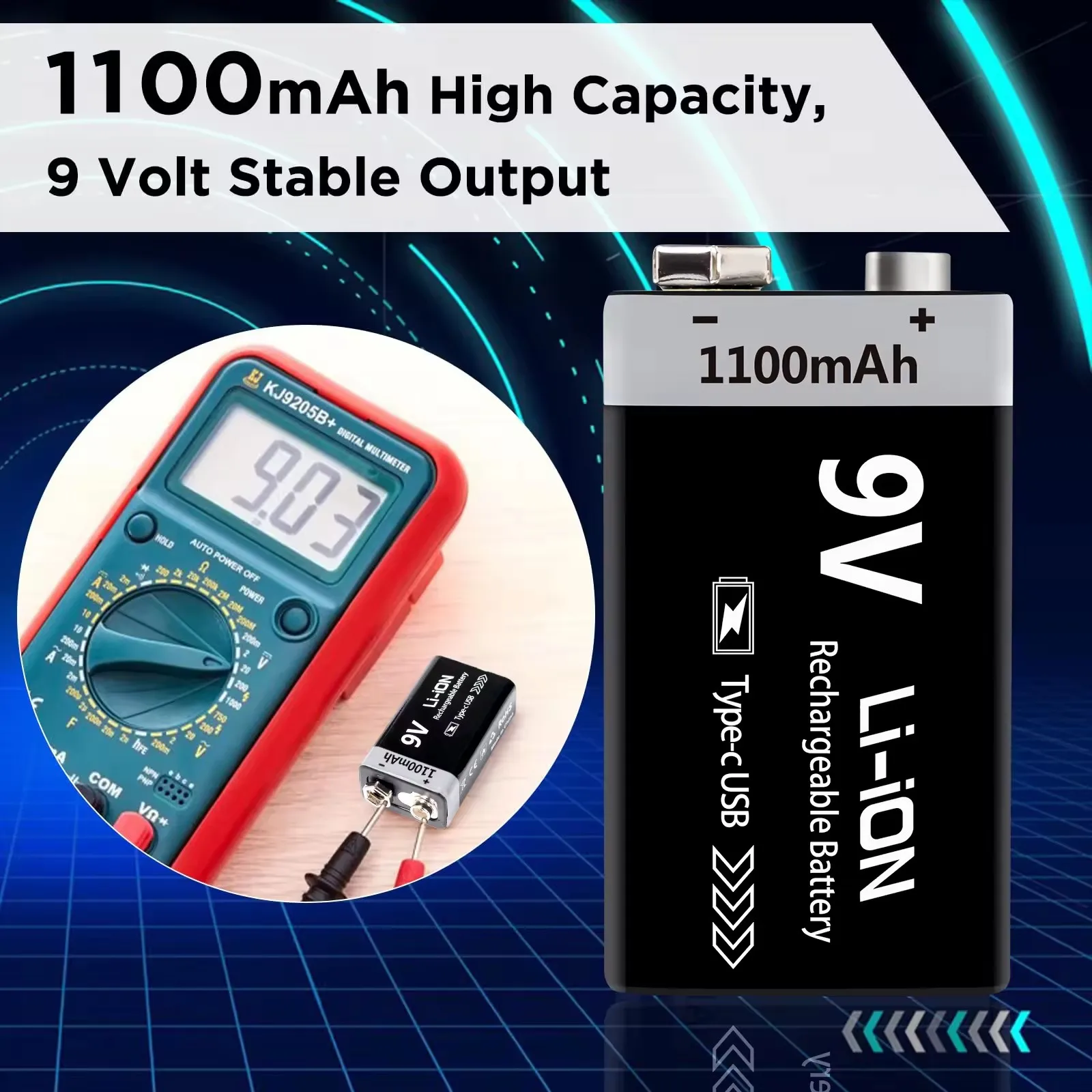 MATOV USB 9V 충전식 배터리 1100mAh Type-C 충전식 6F22 9V 리튬 이온 배터리 RC 헬리콥터 모델 멀티 미터 장난감