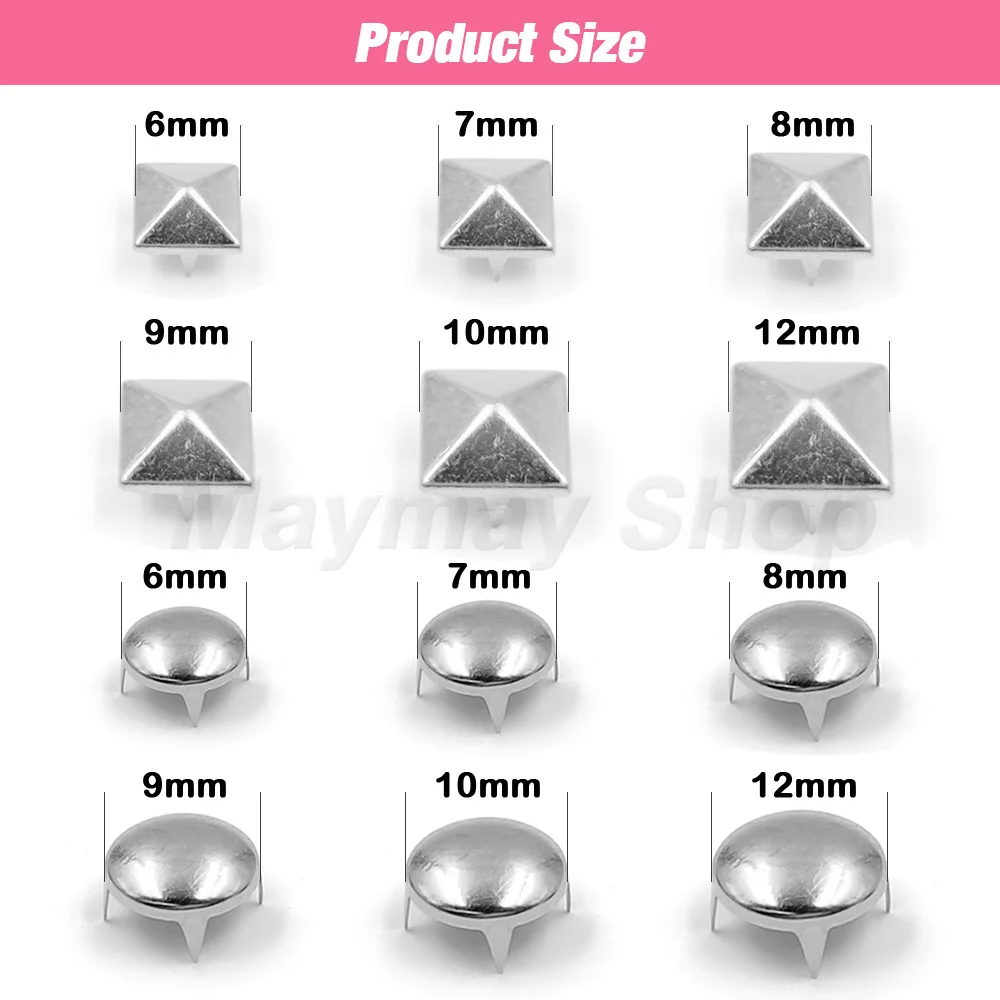 100Pcs 6-12mm 금속 4 발톱 리벳 광장/라운드 스파이크 스터드 피라미드 리벳 의류 신발 가방 벨트 펑크 DIY Leathercraft