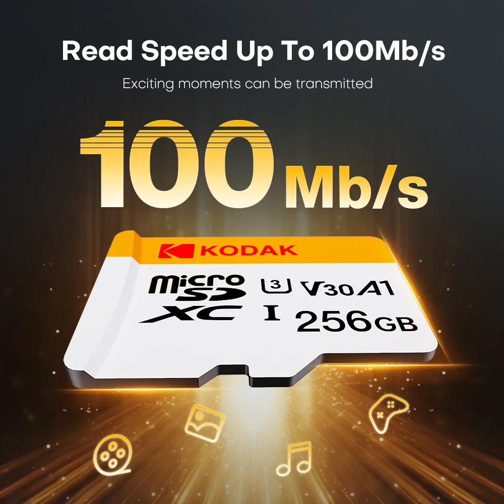 KODAK 미니 메모리 SD 카드 256GB 128GB 64GB 32GB U3 V30 4K 풀 HD 마이크로 TF 메모리 플래시 카드(전화/컴퓨터/카메라용)
