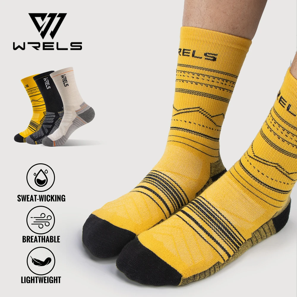 WRELS 메리노 울 양말 하이킹 러닝 양말 부드러운 경량 충격 흡수 댐핑 종아리 중반 통기성 발목 사이클링 양말