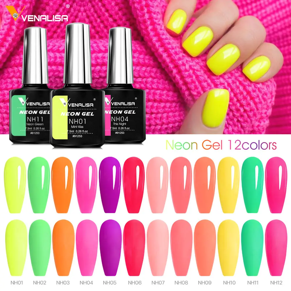 Venalisa 네온 네일 젤 폴란드어 슈퍼 화려한 여름 컬러 네일 매니큐어 7.5ml 세미 퍼머넌트 UV LED 네일 젤 바니쉬 title=Venalisa 네온 네일 젤 폴란드어 슈퍼 화려한 여름 컬러 네일 매니큐어 7.5ml 세미 퍼머넌트 UV LED 네일 젤 바니쉬 