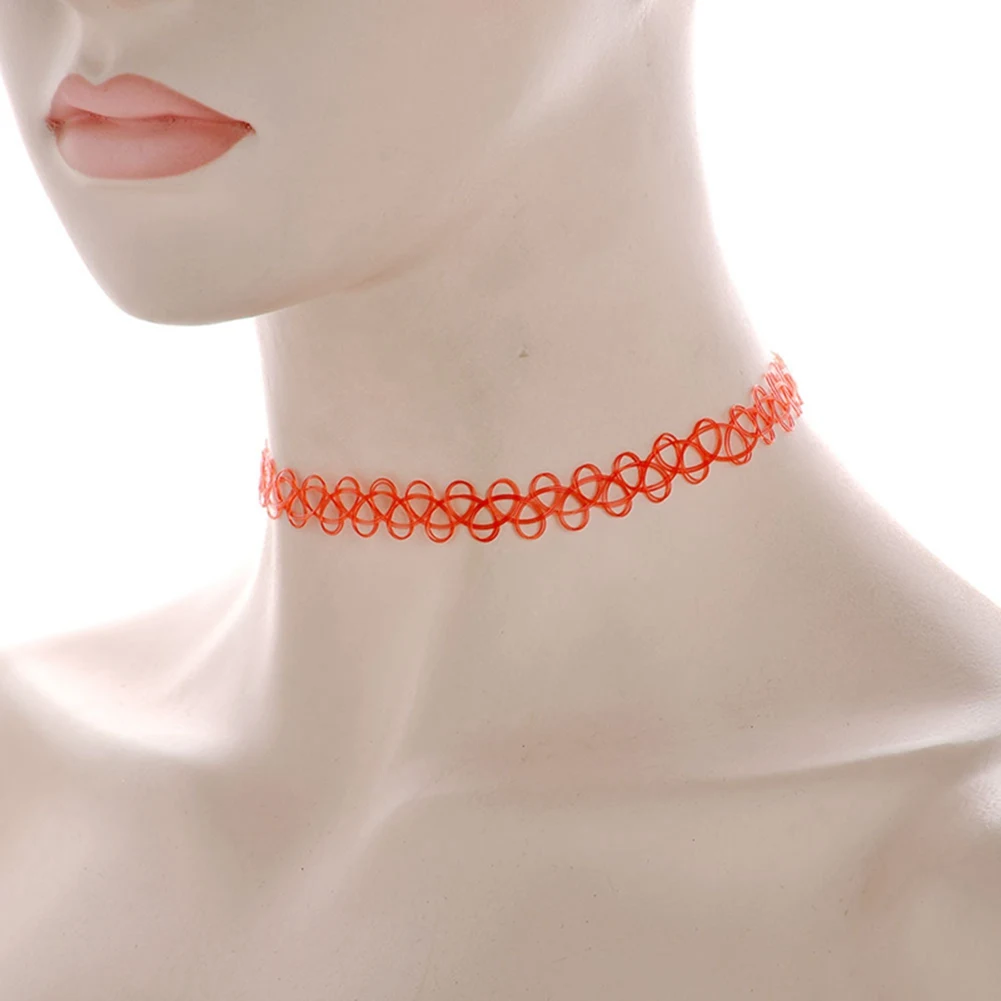 12pcs 여성을위한 뜨거운 판매 빈티지 Chokers 목걸이 스트레치 문신 목걸이 탄성 Chocker 간단한 유행 소녀 짧은 펜던트