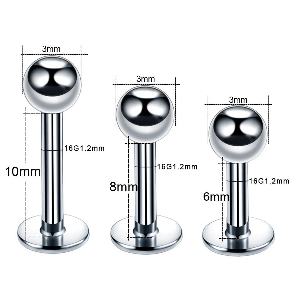 10 개/몫 스틸 16G Tragus 헬릭스 바 3mm 볼 Labret 립 바 링 스터드 연골 귀 피어싱 여성 남성을위한 바디 쥬얼리