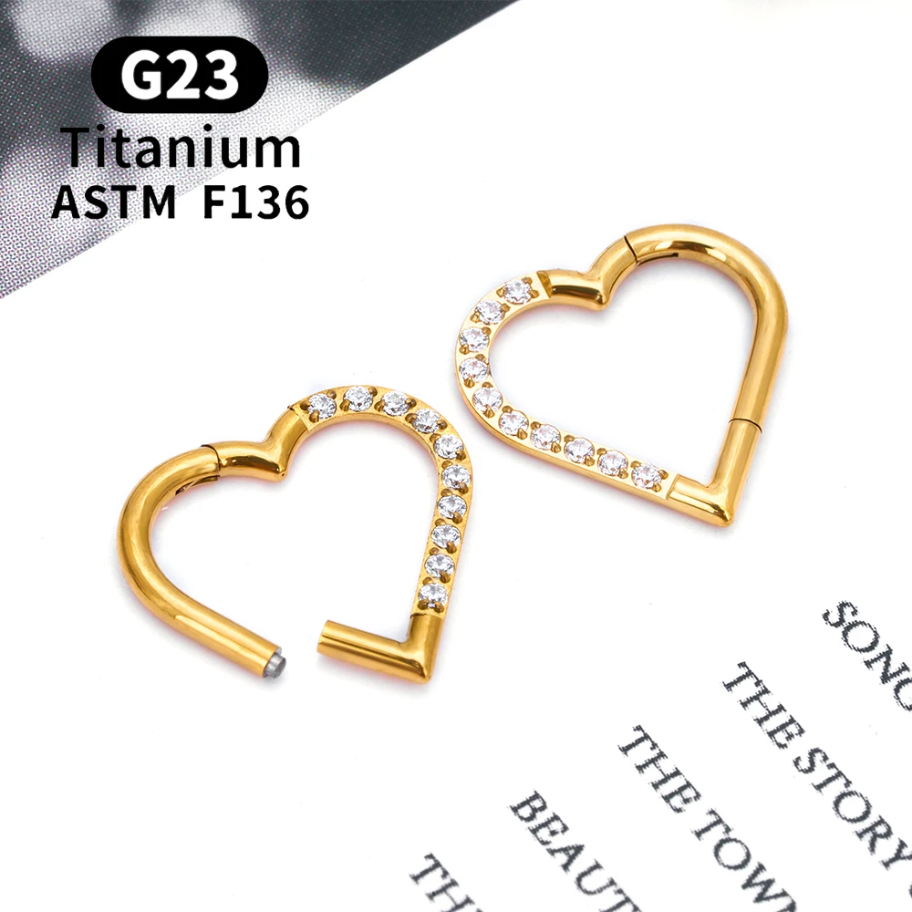G23 티타늄 라운드 후프 D 모양 코 링 Daith 하트 귀걸이 16G CZ 힌지 세그먼트 귀 Tragus 연골 헬릭스 피어싱 쥬얼리
