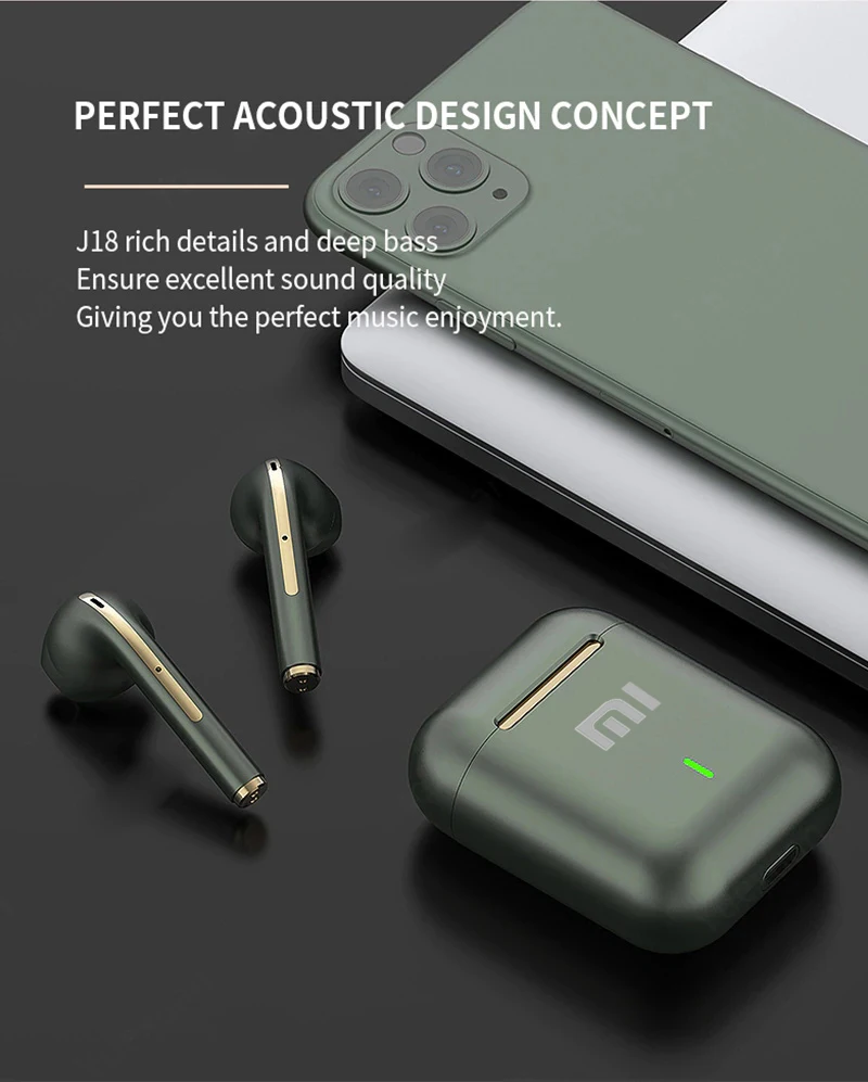 Xiaomi J18 무선 블루투스 헤드셋 HiFI 이어폰 형 스테레오 마이크 터치 방수 TWS 소음 차단 게임용 헤드셋