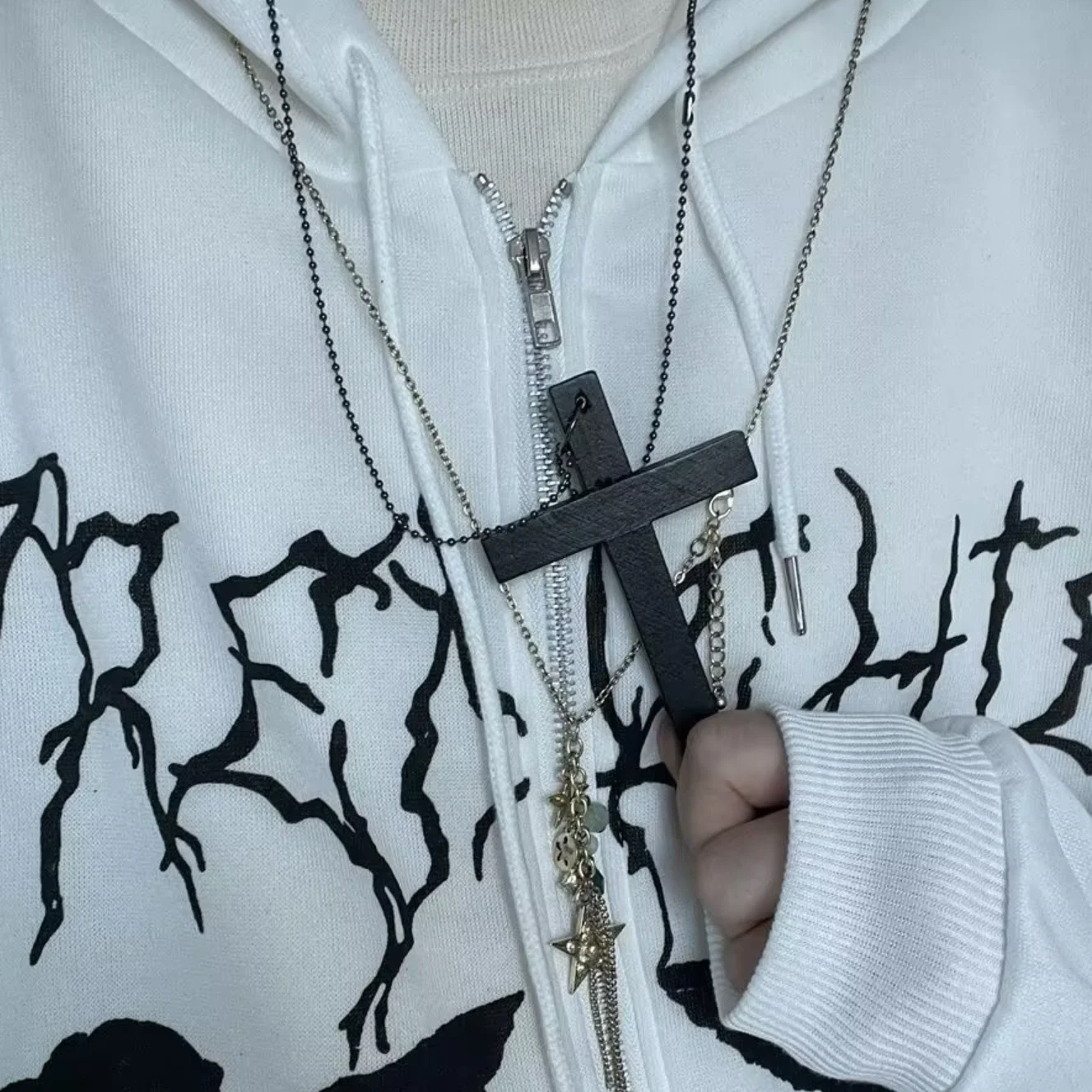 트렌디 한 멋진 펑크 고딕 나무 크로스 펜던트 nNecklace 여성 남성 빈티지 블랙 힙합 Y2k 목걸이 파티 보석 선물