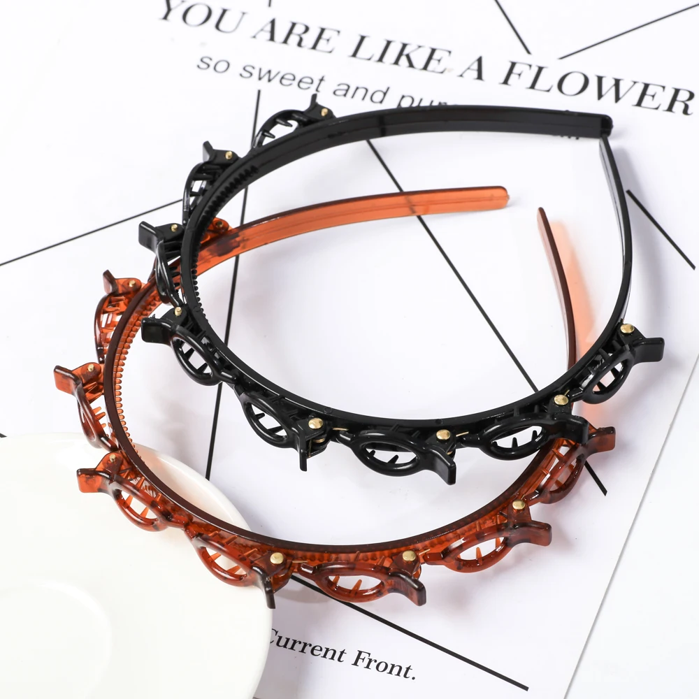 더블 레이어 밴드 클립 Hairbands 패션 플라스틱 땋은 머리띠 펑크 새로운 뜨개질 여자 모자를 쓰고 있죠 헤어 액세서리 진주