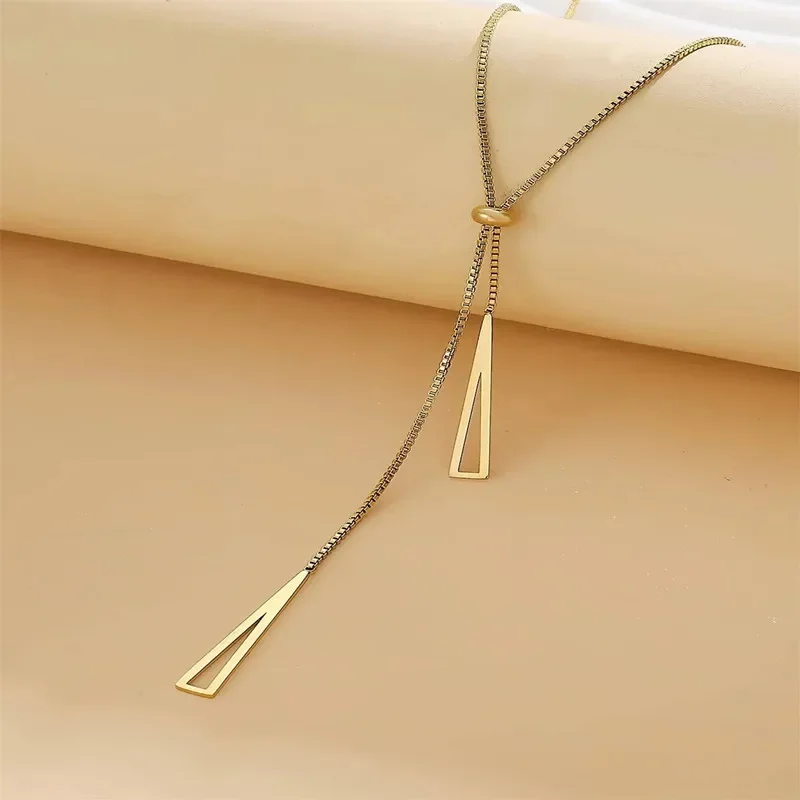 금속 스타일 실버 컬러 삼각형 펜던트 목걸이 여성을위한 유행 간단한 매력 Y Lariat 목걸이 Boho 미니멀리스트 쥬얼리