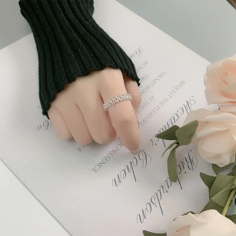 925 스털링 실버 이중층 볼 ​ 여성을위한 오픈 반지 웨딩 럭셔리 품질 보석 액세서리 보석 Argent 925