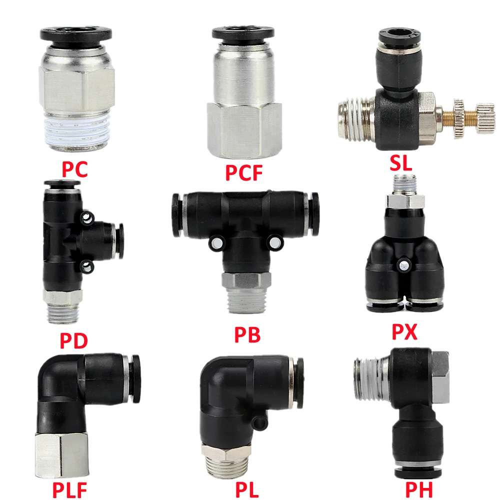 공압 공기 커넥터 피팅 PC/PCF/PB/PKB/PH/PL/PLF/PX/SL 4mm 6mm 8/10mm 나사 1/8 1/4 3/8 1/2 검정색 플라스틱 호스 피팅