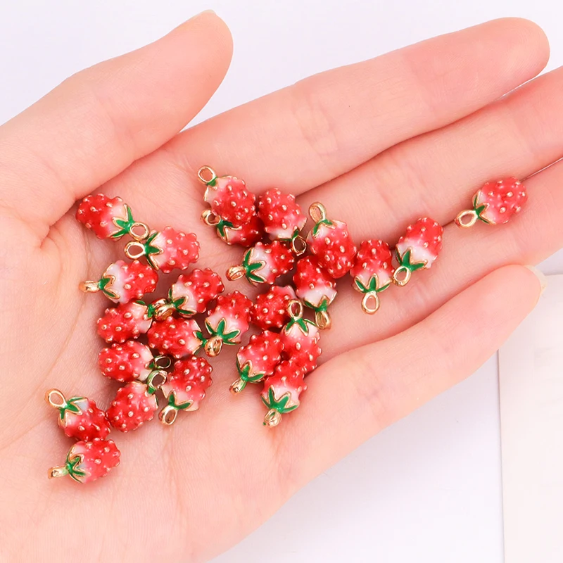 10Pcs 에나멜 딸기 수지 매력 KC 골드 컬러 과일 펜던트 DIY 패션 펜던트 귀걸이 액세서리 쥬얼리 장식품 만들기