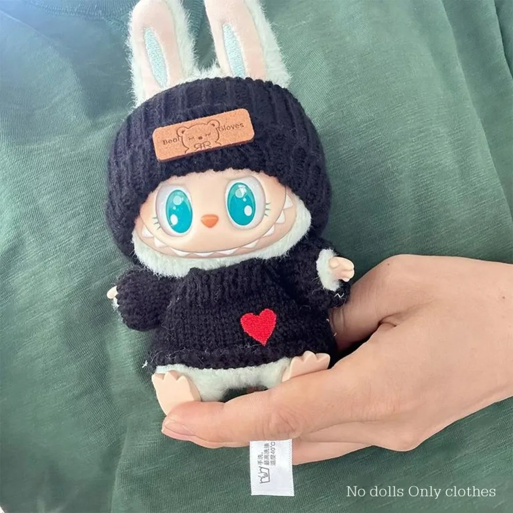 15-17cm V1v2 Labubu 옷 복장 앉아 옷 귀여운 스웨터 모자 복장 액세서리 패션 인형 액세서리 인형 없음