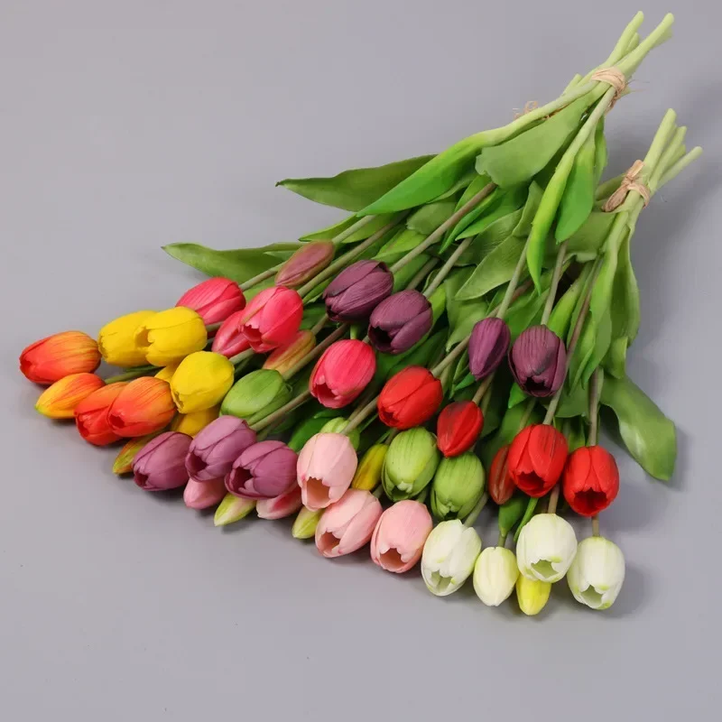 5pcs 인공 꽃 부드러운 튤립 가짜 꽃 진짜 터치 홈 가든 테이블 웨딩 장식 시뮬레이션 5 머리 튤립 꽃다발