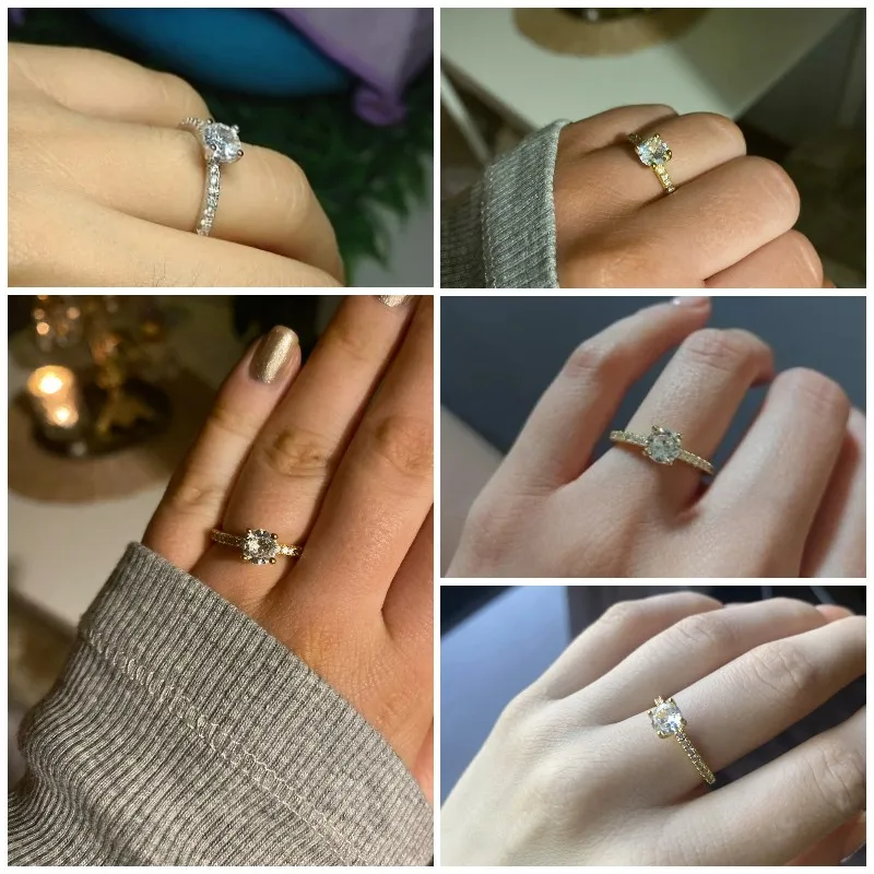 Huitan 웨딩 밴드 영원의 반지 여성 화려한 라운드 지르코니아 럭셔리 약혼 반지 얇은 우아한 여성 쥬얼리 드롭 선박