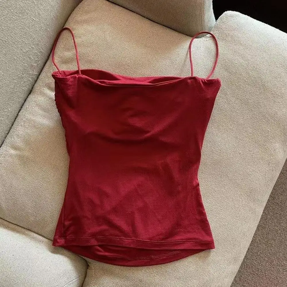 Y2K 섹시한 탱크 탑 여성 스파게티 스트랩 자르기 탑 브래지어 Bodycon 민소매 캐미 튜브 탑 기본 캐미솔 티셔츠 한국 의류