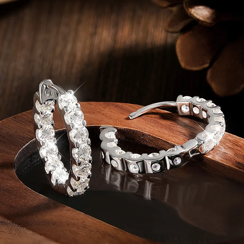 KNOBSPIN 2.6ct D 컬러 Moissanite 귀걸이 여성을위한 925 스털링 슬라이버 도금 화이트 골드 후프 귀걸이 웨딩 파티 쥬얼리
