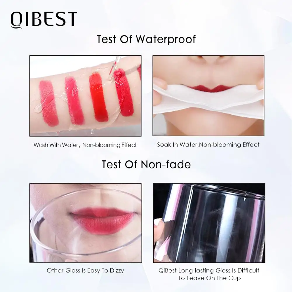 QIBEST 섹시한 벨벳 매트 립 글로스 리퀴드 립스틱 립글로스 뷰티 레드 누드 방수 오래 지속되는 립 얼룩 메이크업 여성용