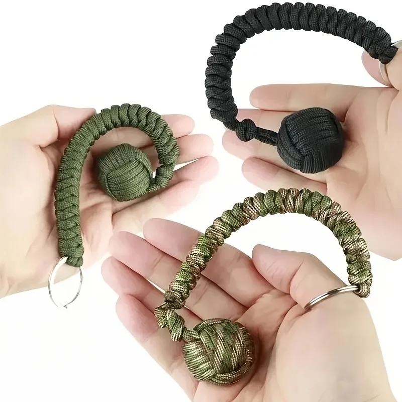 야외 자기 방어 우산 밧줄, 원숭이 주먹 강철 공, Paracord 생존 열쇠 고리, 야외 안전 보호 액세서리