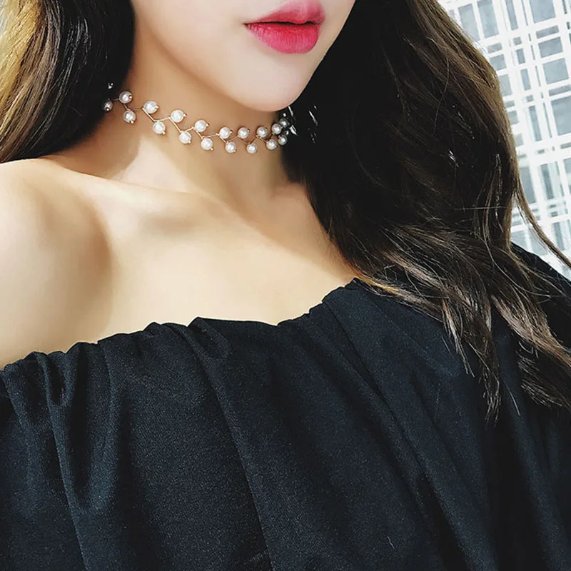 트렌디 한 진주 목걸이 여성을위한 한국 패션 쥬얼리 목 체인 초커 칼라 액세서리 선물 짧은 목걸이 체인 여성