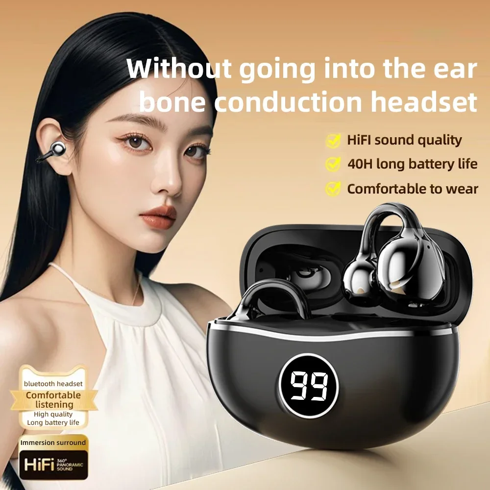 무선 헤드폰 Fone Bluetooth 헤드셋 (마이크 포함) 핸즈프리 소음 차단 이어폰 클립 귀 음악 스포츠 게임용 이어 플러그
