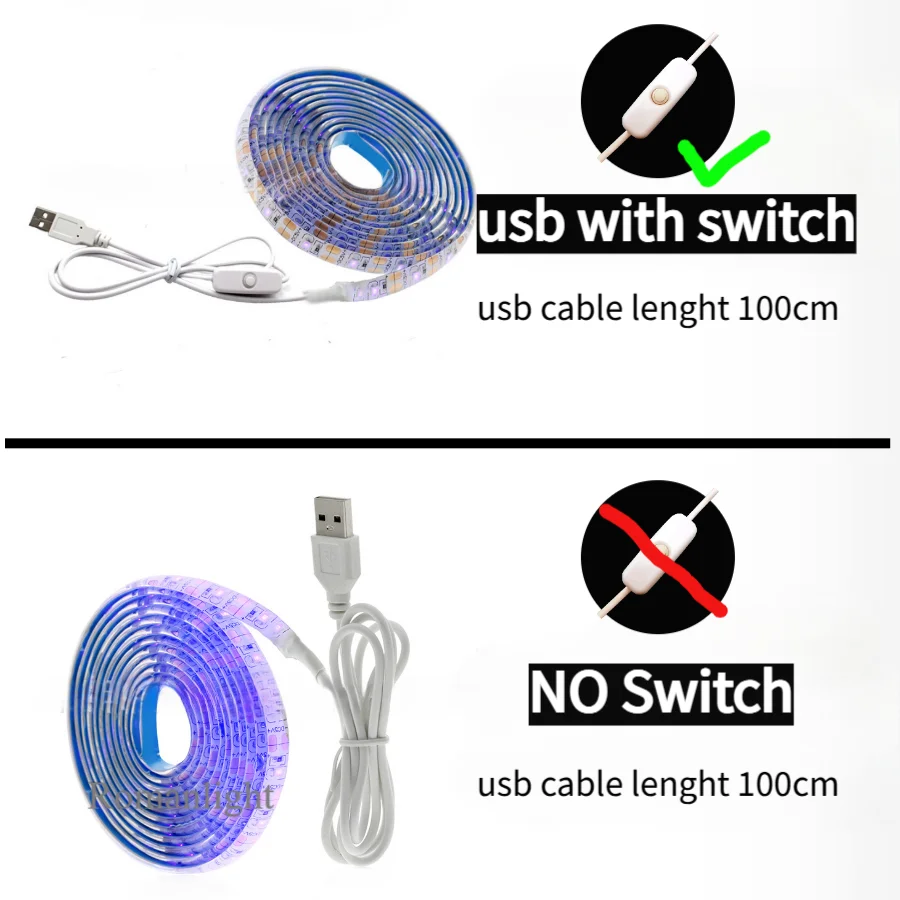 집 방 백라이트 용 스위치 장식 방수 테이프가있는 5V USB LED 스트립 조명 1M 2M 3M 5M 리본