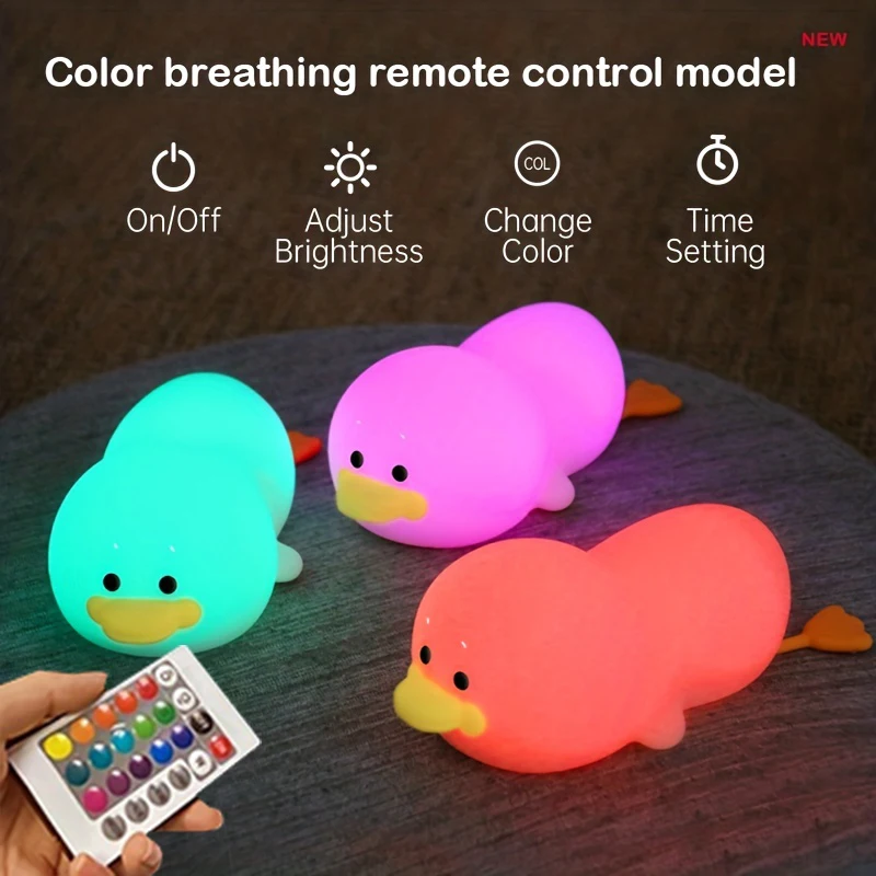 Doudou Duck 야간 조명 어린이 선물, 소프트 라이트 아이 케어, USB 충전 타이밍, 자동 클랩 실리콘 램프, 1 개