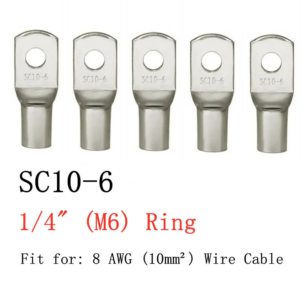 100/50/25/10PCS 4-25mm 구색 주석 도금 구리 러그 링 압착 단자 배터리 와이어 용접 케이블 커넥터 키트