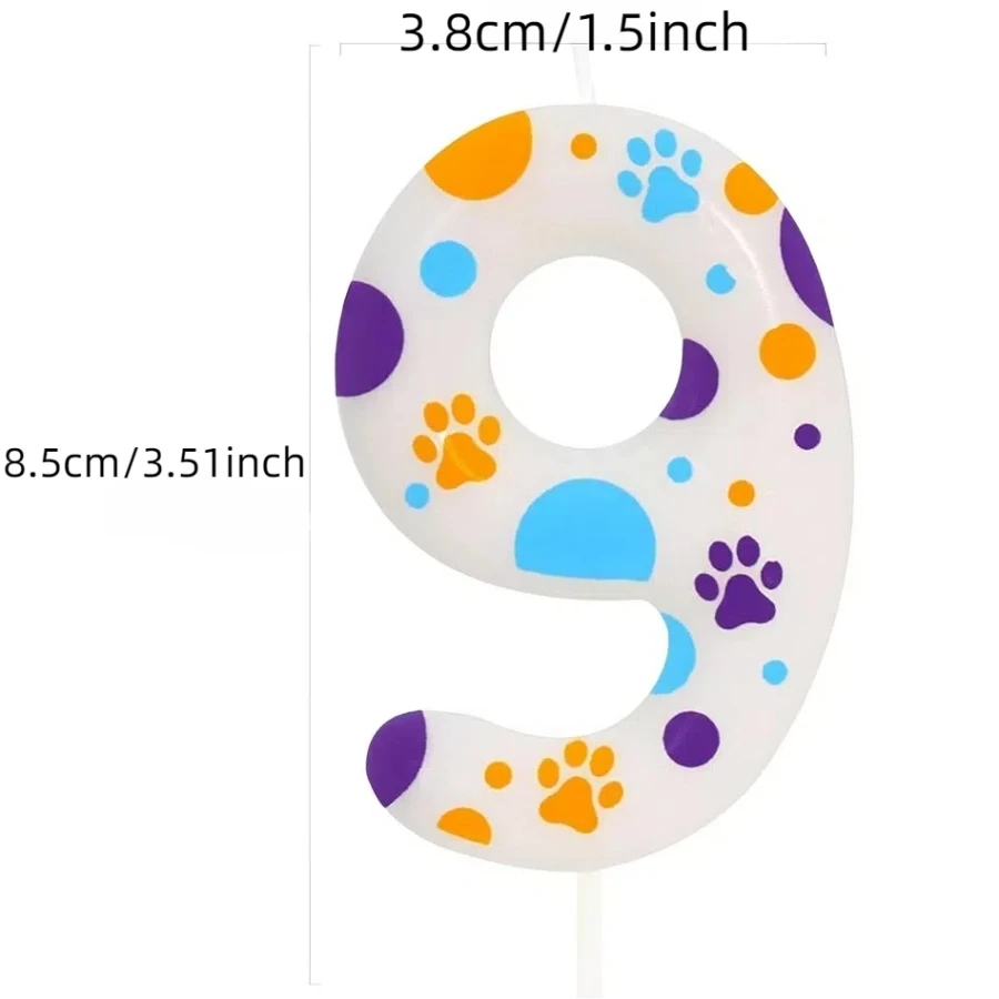 파란색 개 발 테마 생일 촛불, 번호 2 발 인쇄 생일 파티 용품, 2.76 인치 발 케이크 토퍼 장식