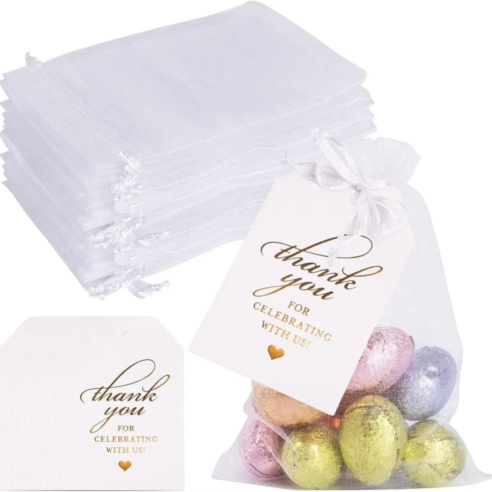 50pcs 화이트 쉬어 Organza 가방 쥬얼리 선물 파티 호의 가방 결혼식 크리스마스 작은 보석 저장에 대 한 Drawstring
