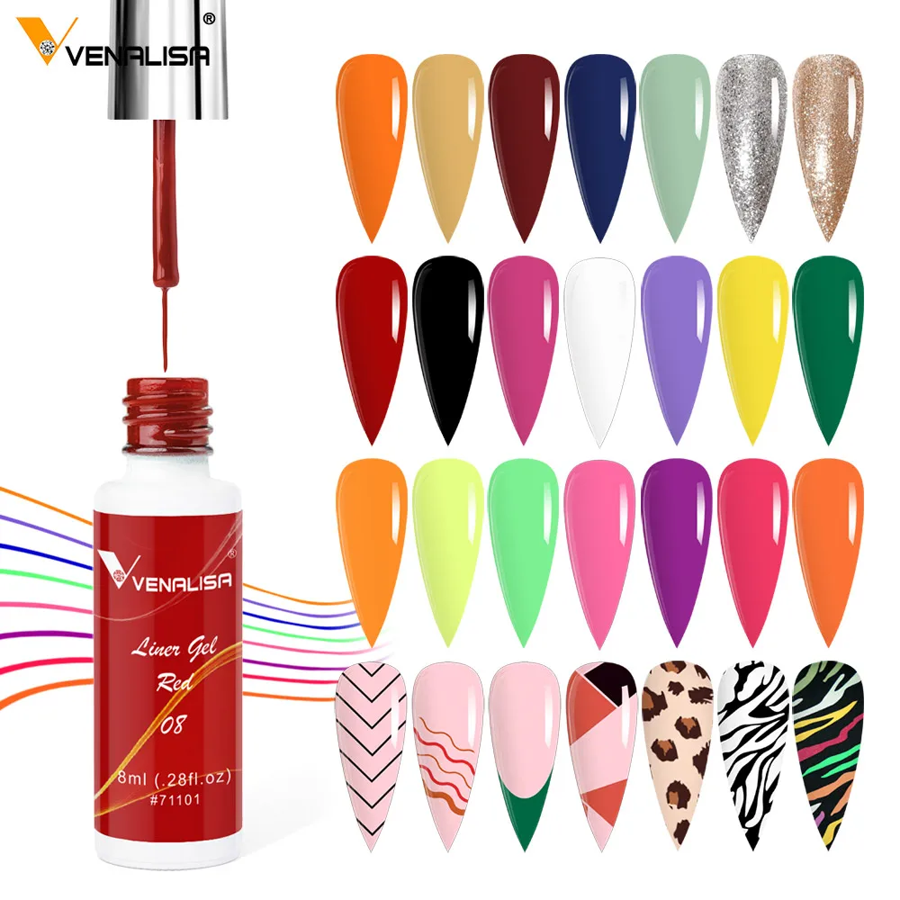 Venalisa 라이너 젤 8ml 프랑스어 네일 젤 폴란드어 UV LED 페인팅 젤 네일 아트 디자인 화려한 반짝이 컬러 DIY 드로잉 폴란드어