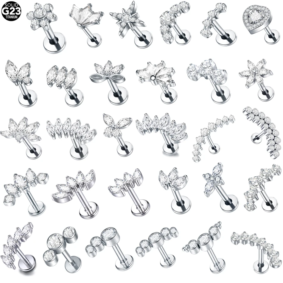 1Pc G23 티타늄 Labret 귀 Tragus 귀걸이 스터드 내부 스레드 지르콘 립 링 연골 헬릭스 피어싱 바디 쥬얼리 16G title=1Pc G23 티타늄 Labret 귀 Tragus 귀걸이 스터드 내부 스레드 지르콘 립 링 연골 헬릭스 피어싱 바디 쥬얼리 16G 