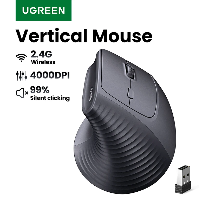 UGREEN 맥북 태블릿 노트북용 수직 무선 마우스, 인체 공학적 4000DPI 6 음소거 버튼, 컴퓨터 PC 마우스, 블랙 핑크, 2.4G title=UGREEN 맥북 태블릿 노트북용 수직 무선 마우스, 인체 공학적 4000DPI 6 음소거 버튼, 컴퓨터 PC 마우스, 블랙 핑크, 2.4G 