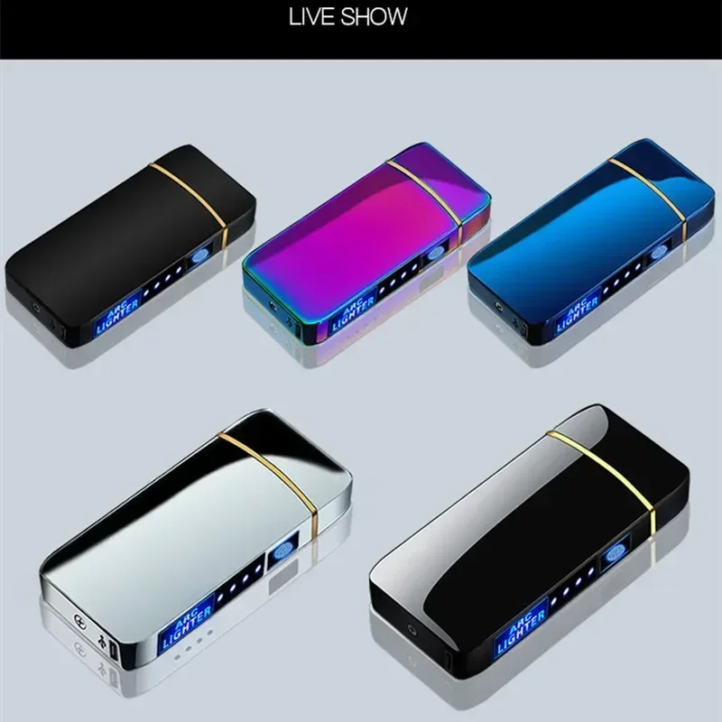 2025 전기 방풍 금속 라이터 더블 아크 플레임리스 플라즈마 충전식 USB 라이터, LED 전원 디스플레이 터치 라이터 선물