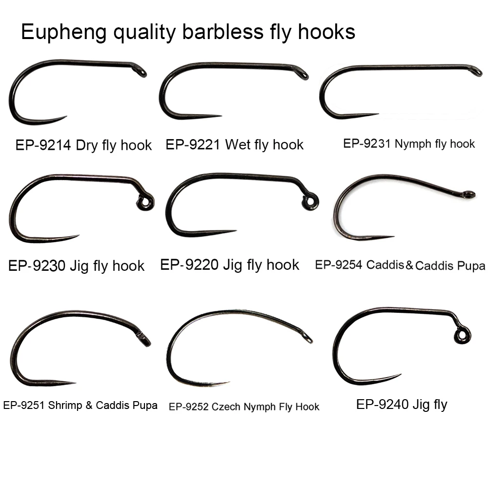 Eupheng 100Pcs 플라이 낚시 후크 Barbless 플라이 묶는 후크 낚시 드라이 요정 새우 젖은 Caddis 플라이 후크 title=Eupheng 100Pcs 플라이 낚시 후크 Barbless 플라이 묶는 후크 낚시 드라이 요정 새우 젖은 Caddis 플라이 후크 