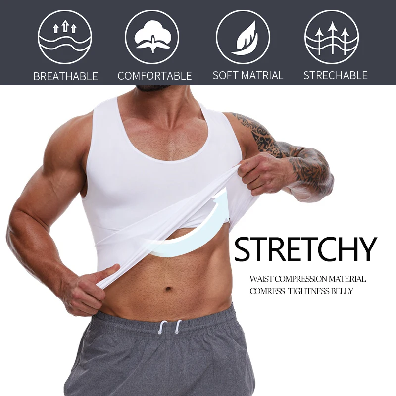 압축 셔츠 남성 배꼽 컨트롤 Shapewear 압축 셔츠 플랫 배꼽 복부 슬림 조끼 허리 트레이너 피트니스 운동
