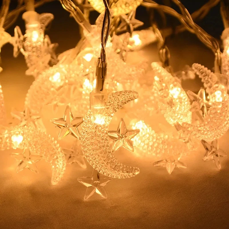 EID 무바라크 LED 스트링 조명, 이슬람 무슬림 축제 파티, 달 별 성 랜턴, 라마단 홈 데코, 1.5m, 10LED, 2024 신제품