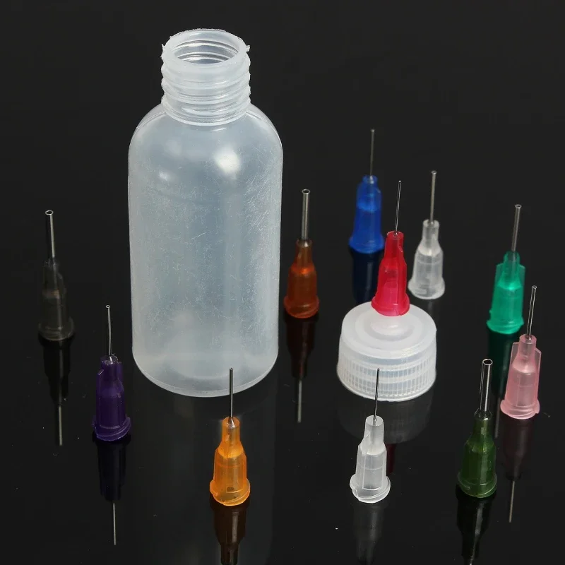 로진 솔더 플럭스 페이스트 + 11 바늘 도구 용 30ml/50ml 투명 폴리에틸렌 바늘 디스펜서 디스펜스 병