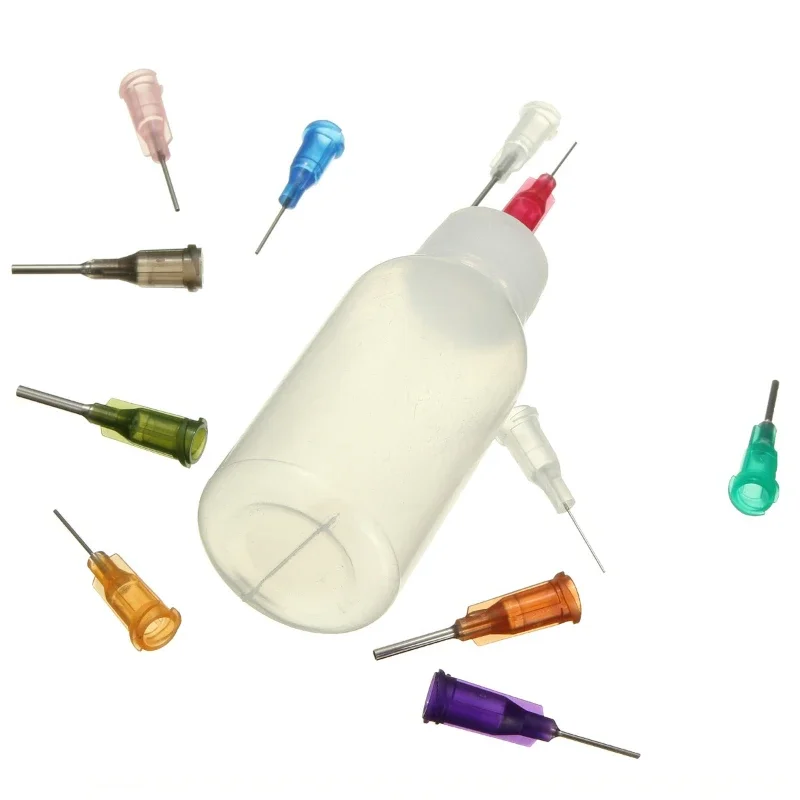 로진 솔더 플럭스 페이스트 + 11 바늘 도구 용 30ml/50ml 투명 폴리에틸렌 바늘 디스펜서 디스펜스 병