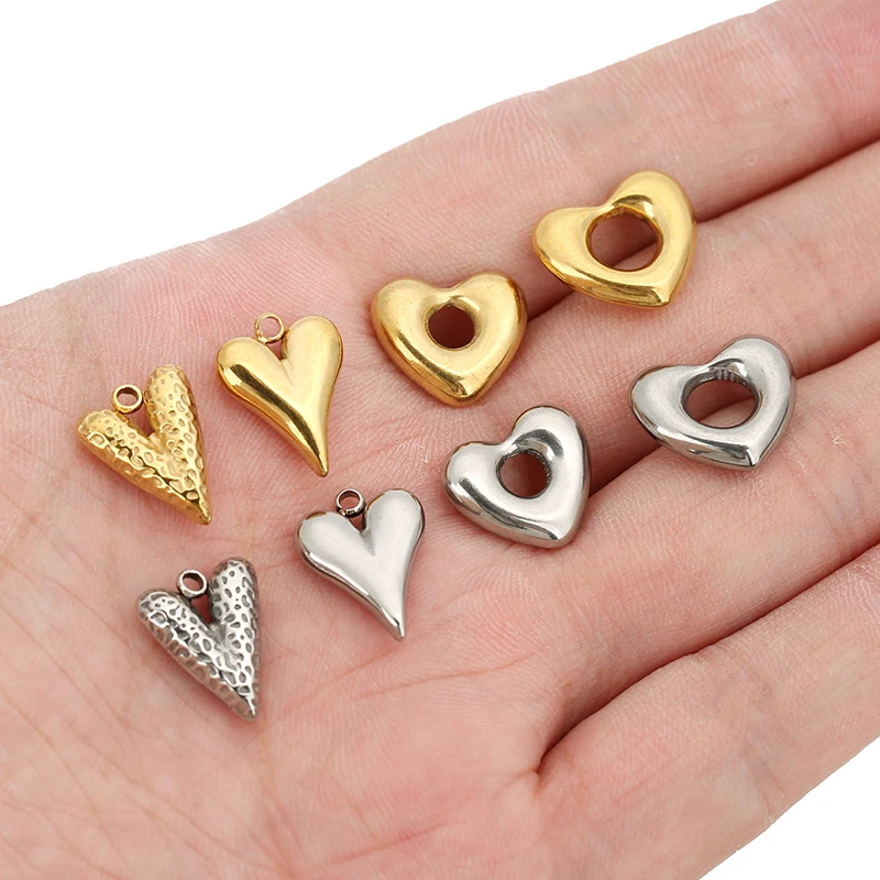 5pcs 스테인레스 스틸 큰 구멍 사랑 심장 매력 펜 던 트 여성 귀걸이 목걸이 팔찌 쥬얼리 만들기 용품 결과